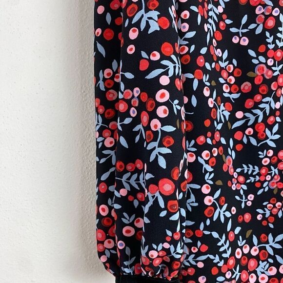 LOFT Berry Velvet Trim Floral Cutout Shift  Dress Size Small EUC M397 - Picture 8 of 12